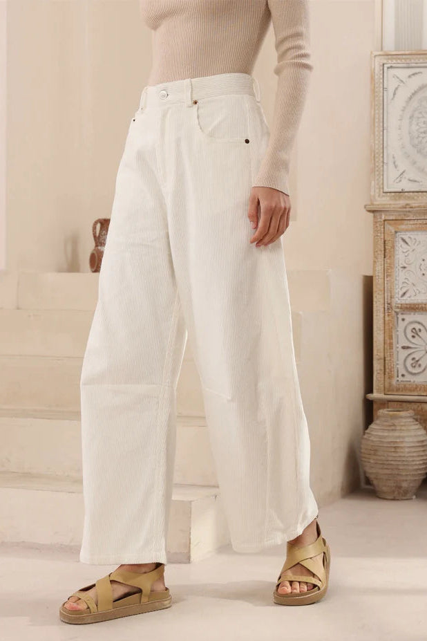 Josie Barrel Leg Corduroy's - White
