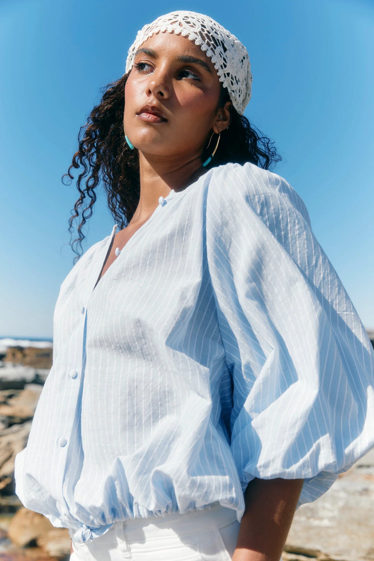 ISLE OF MINE - Lyndell Drawstring Top - Light Blue