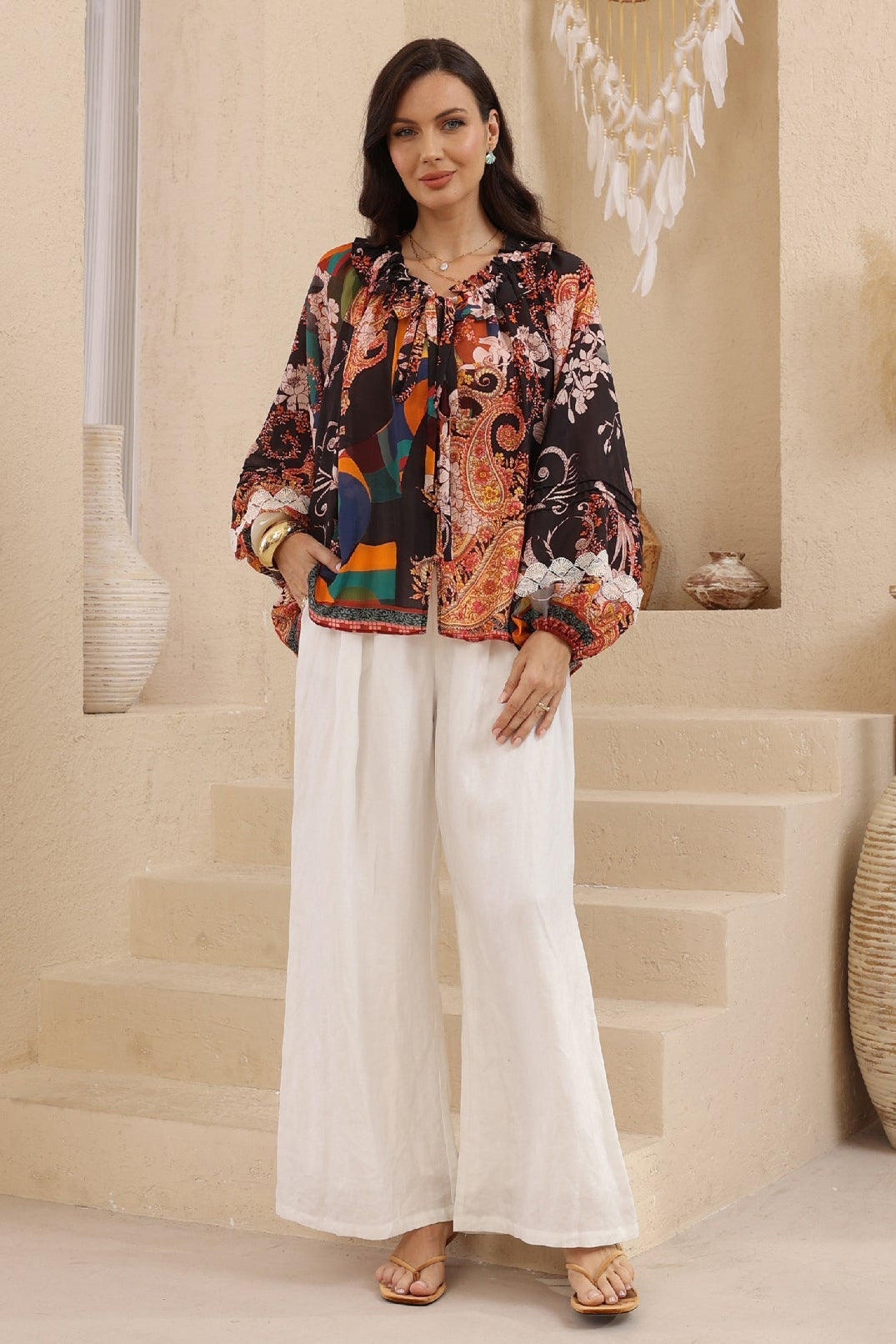 Sabbia Blouse - Black/multi