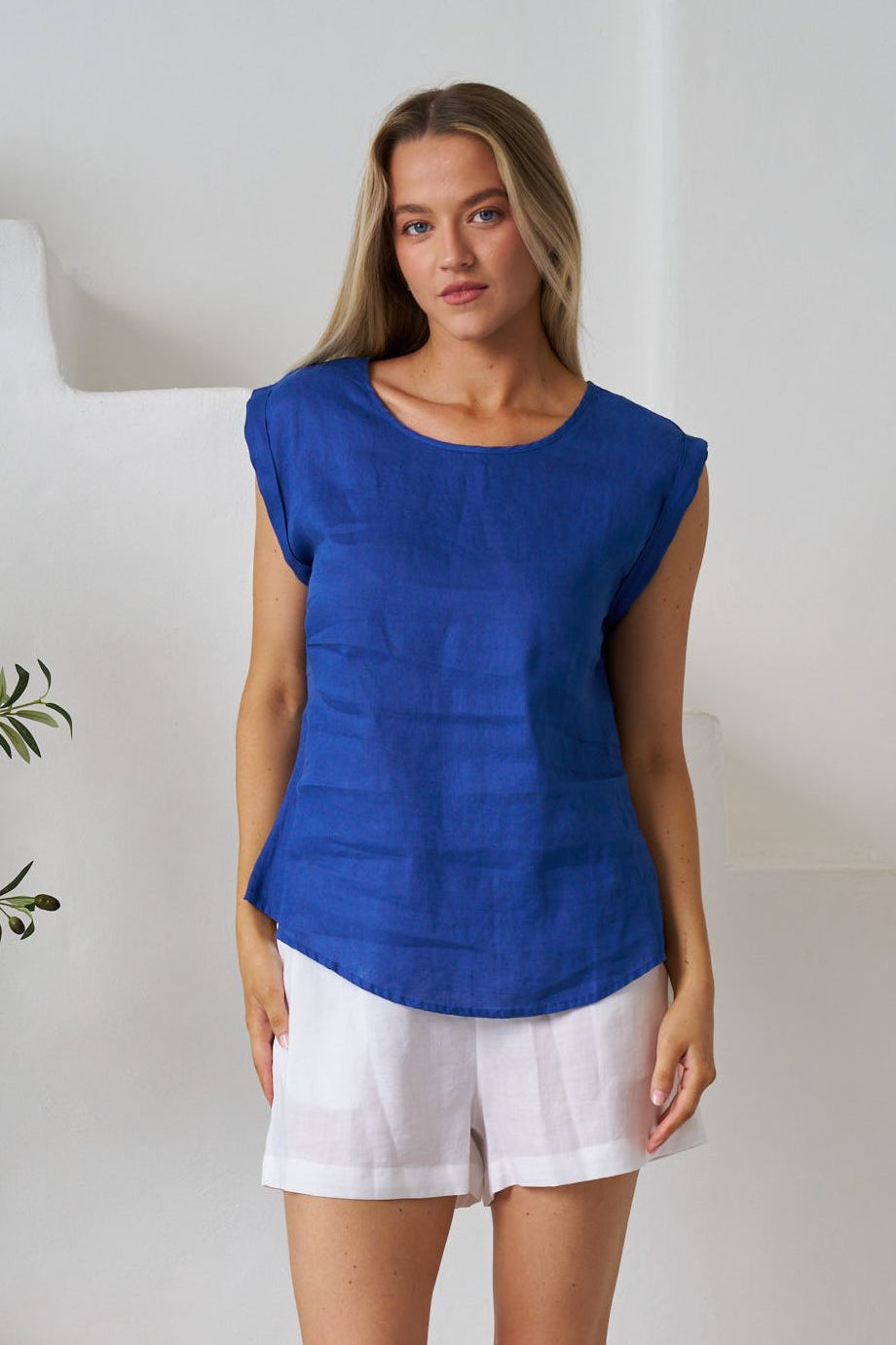 Aspyn Linen Top - Cobalt