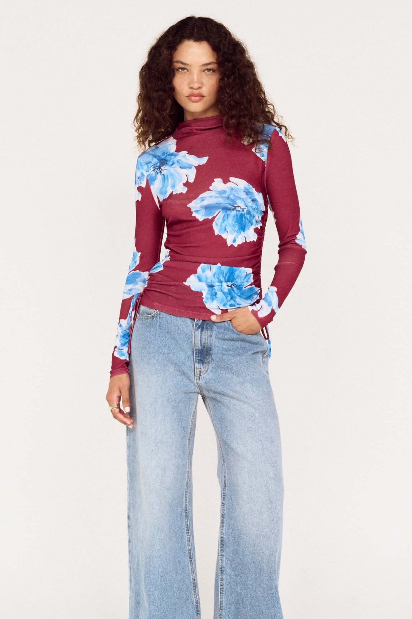MINKPINK - Fiorella Mesh Top - Wine / Blue