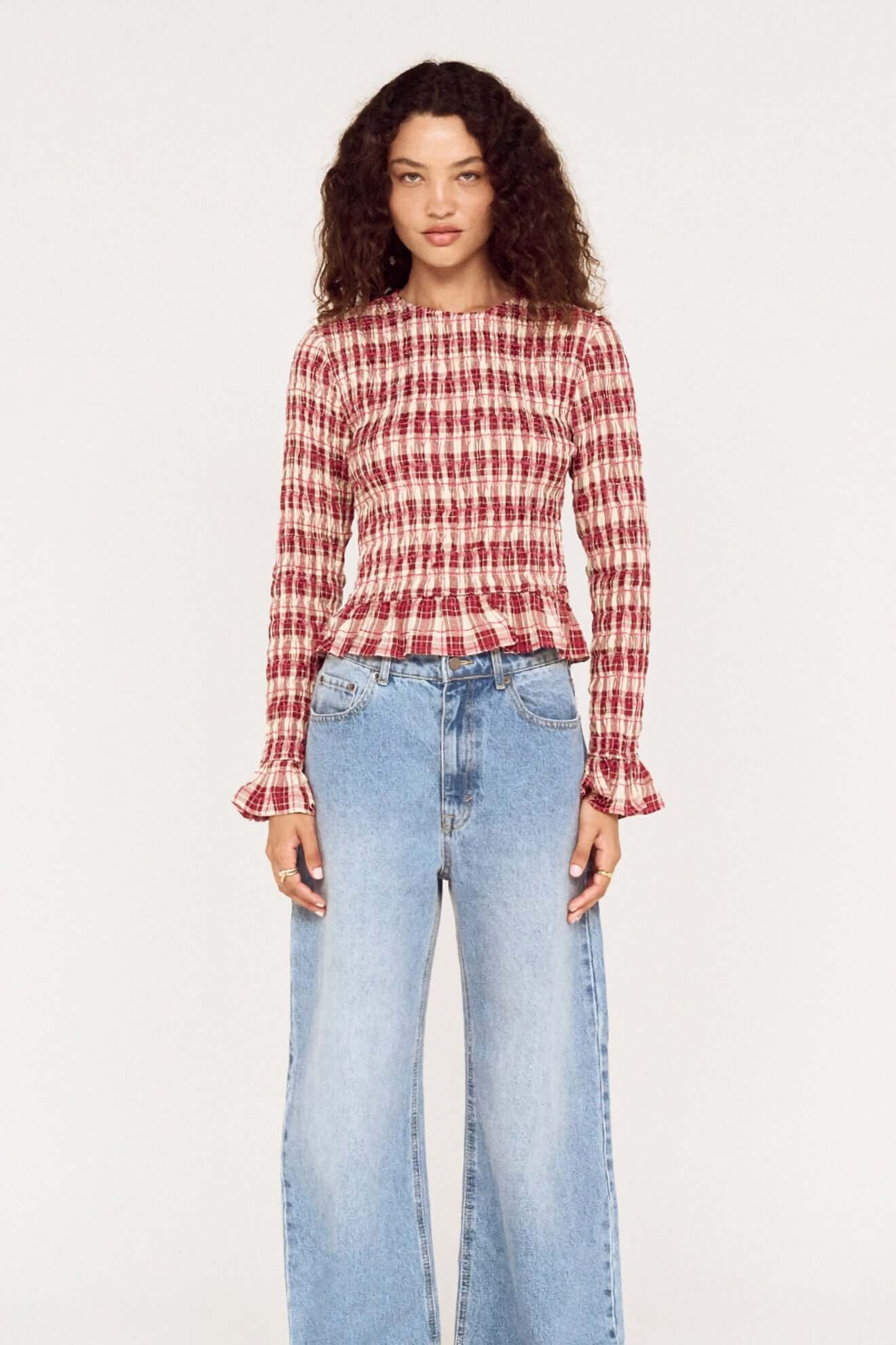 MINKPINK - Anouk Shirred Top - Check