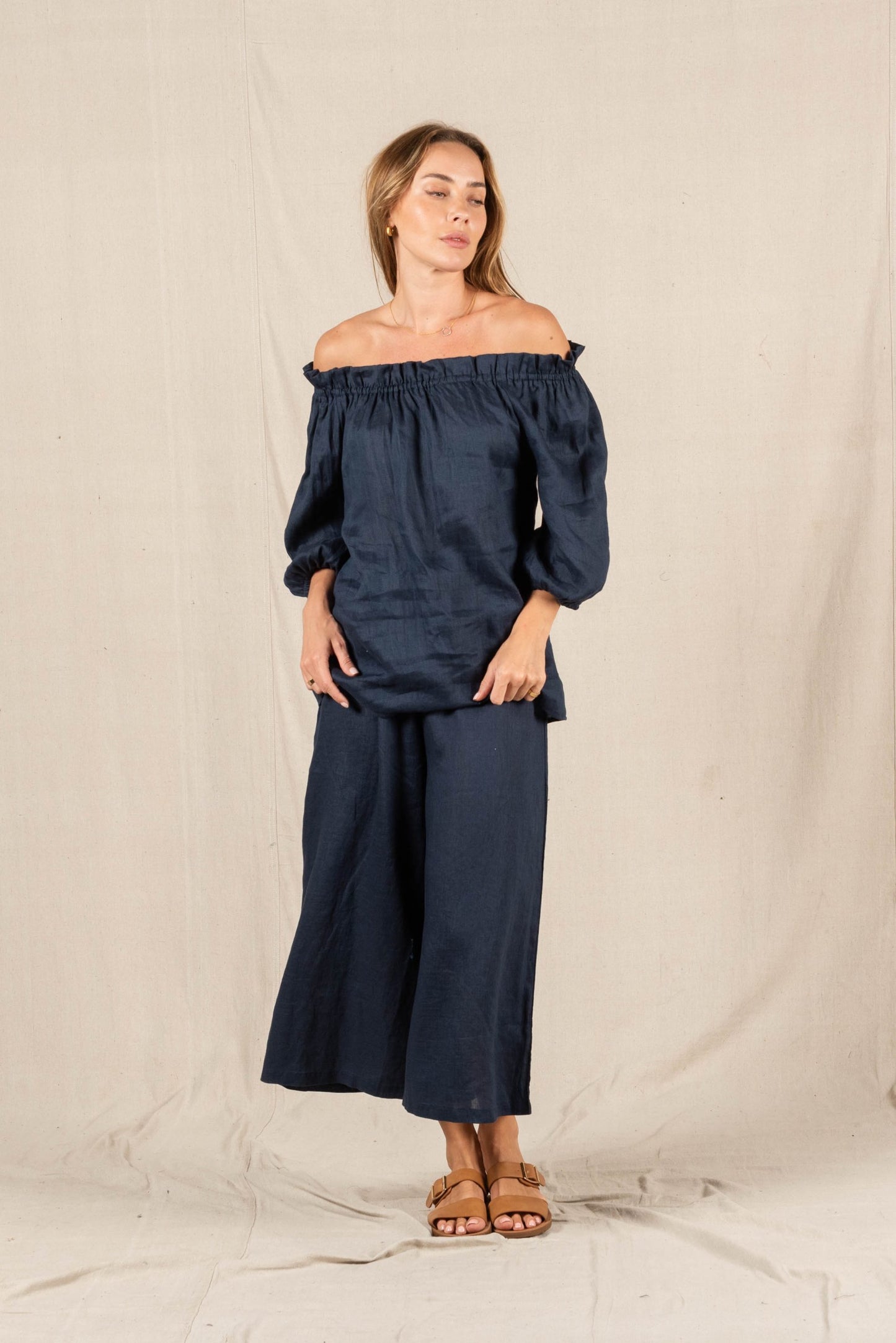 Mimi Linen Top - Midnight Blue