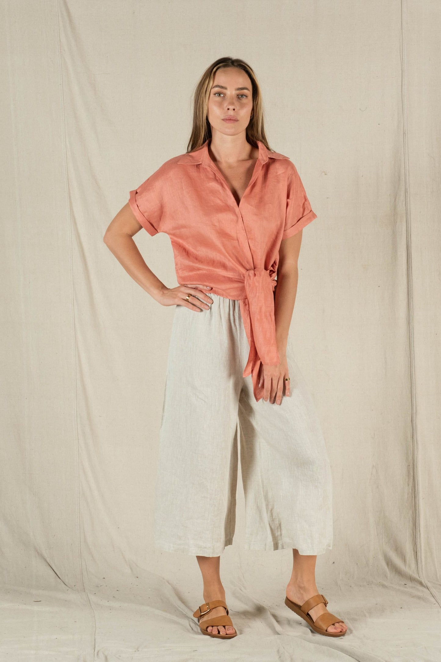 Melania Tie Front Blouse - Peach
