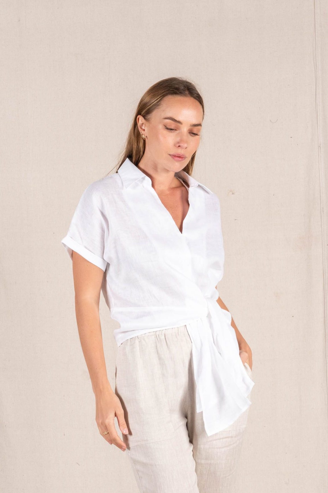 Melania Tie Front Blouse - Ivory