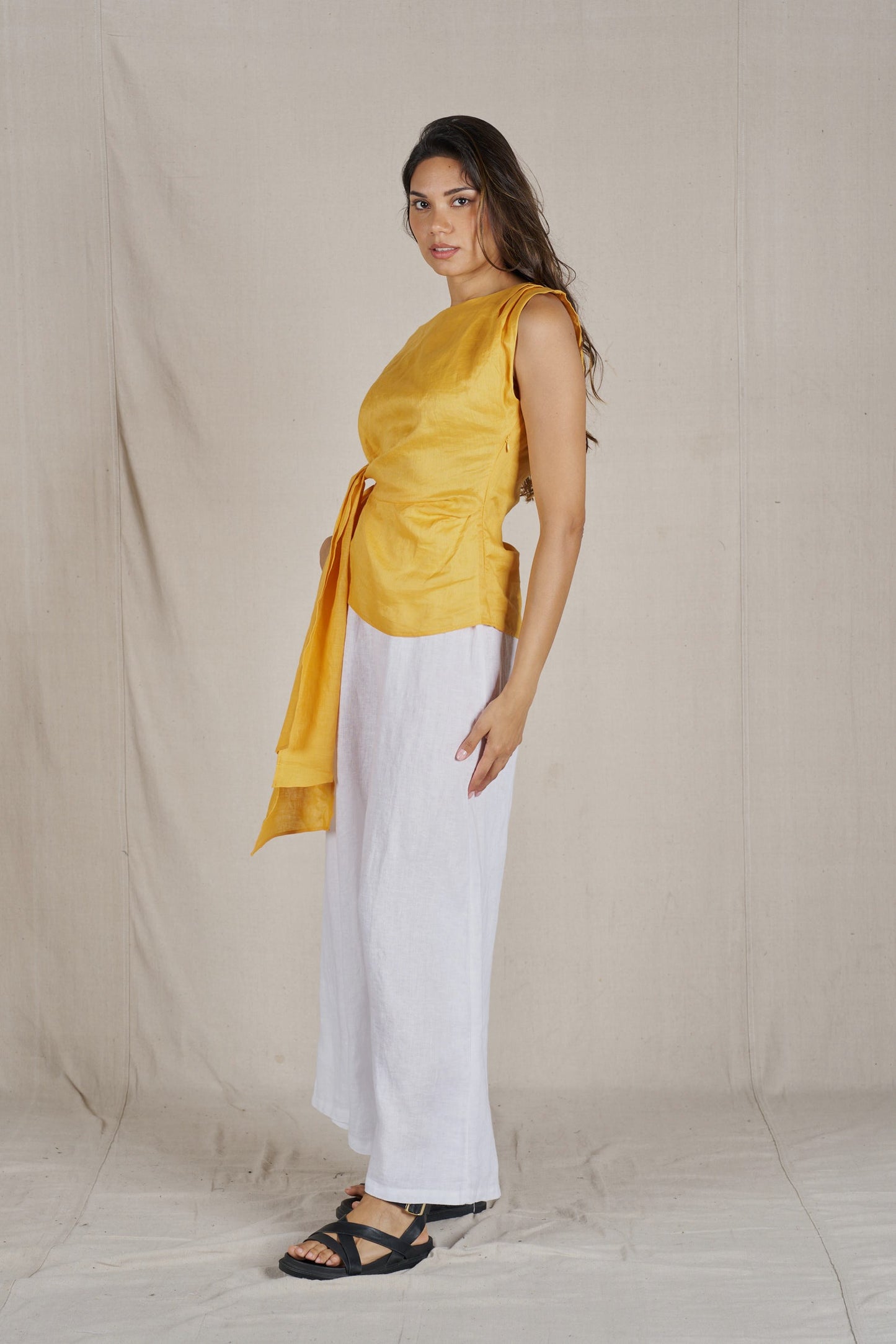 Riri Tie Linen Top - Saffron