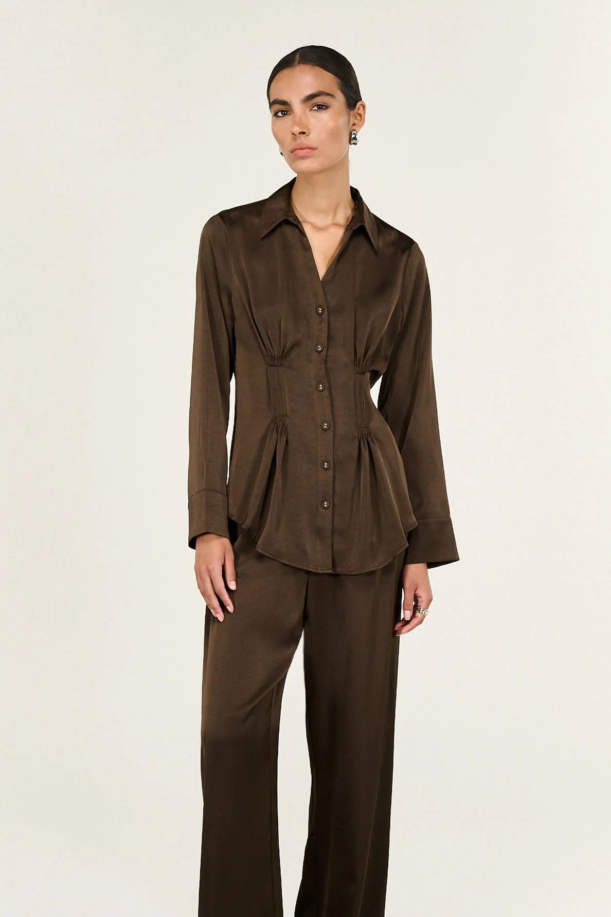 STAPLE THE LABEL - Solace Satin Shirt - Chocolate