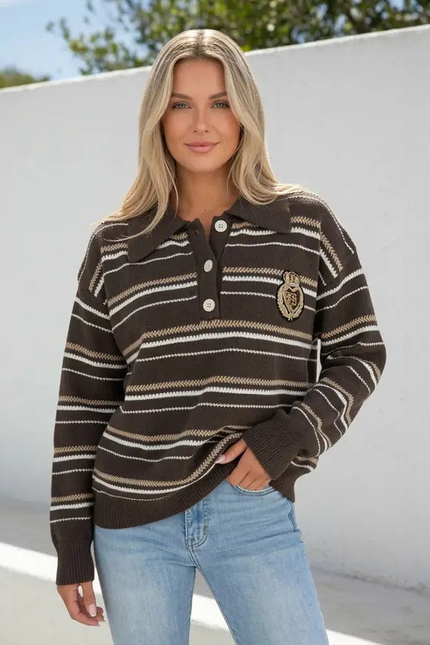 Preppy V Neck - Choc
