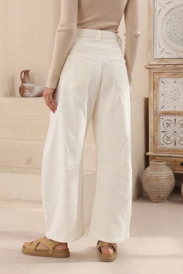 Josie Barrel Leg Corduroy's - White