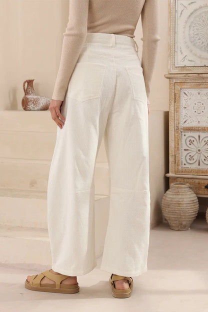 Josie Barrel Leg Corduroy's - White