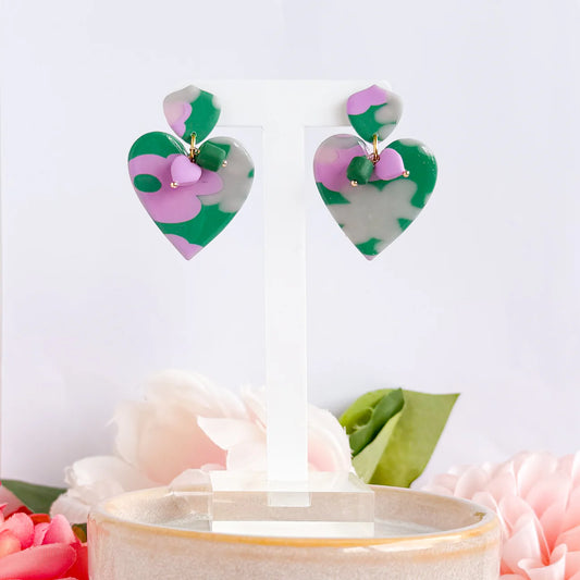 Clay Gossip - Green Heart Earrings