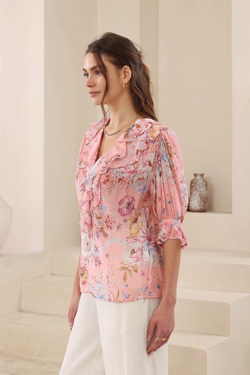 Waterfall Front Blouse - Pretty in Pink