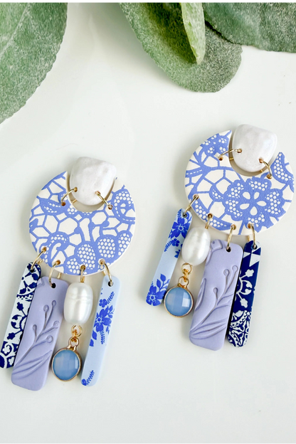 Clay Gossip - Statement Blue Earrings
