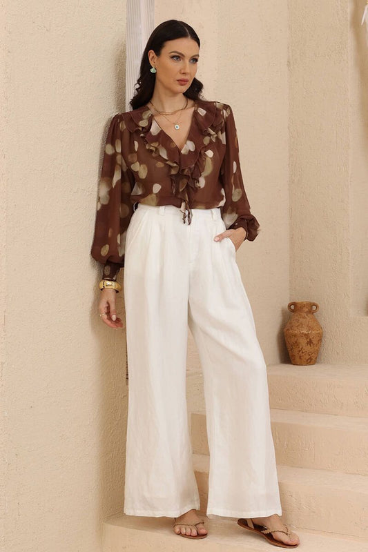 Waterfall Front Blouse - Choc/Polka