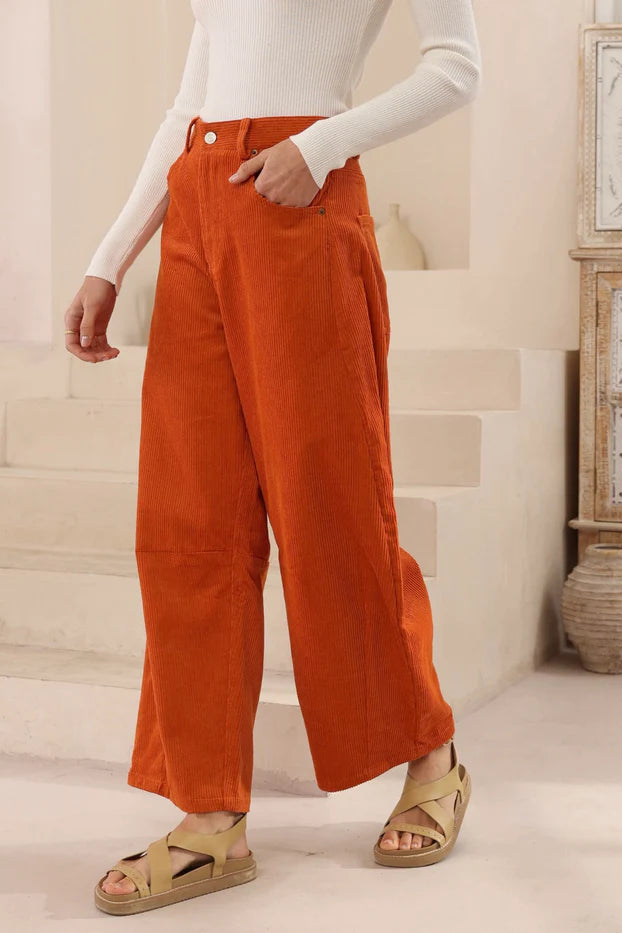 Josie Barrel Leg Corduroy's - Rust
