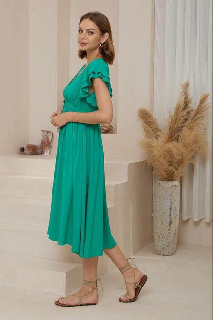 Lolita Button Midi Dress - Emerald