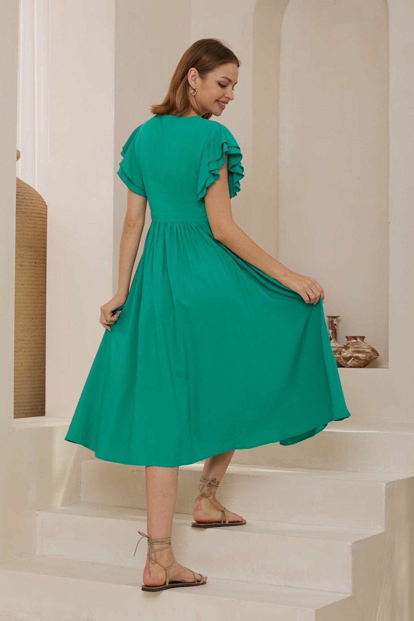 Lolita Button Midi Dress - Emerald