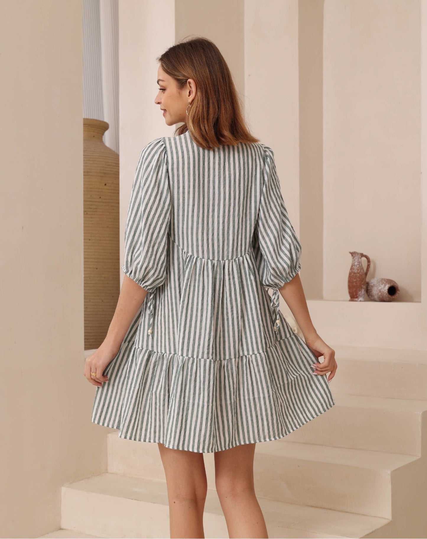 Mia Sun Dress - Sage Stripe