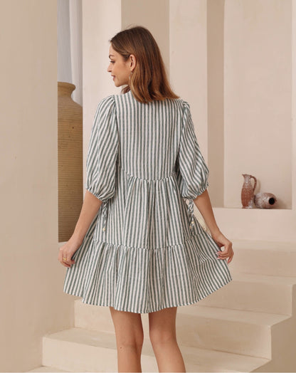 Mia Sun Dress - Sage Stripe