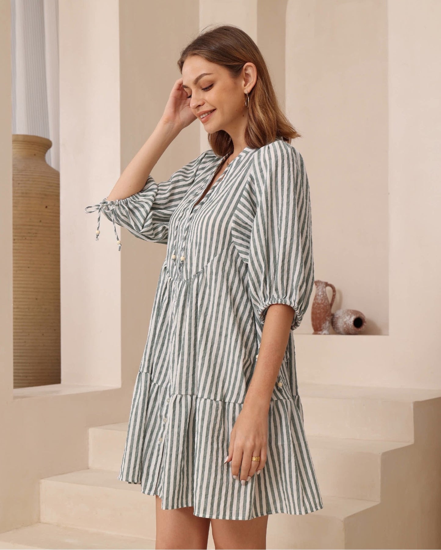 Mia Sun Dress - Sage Stripe