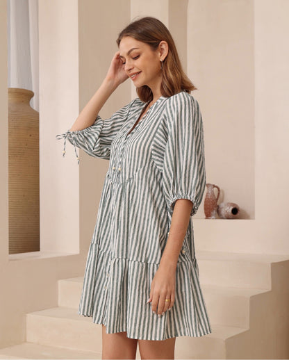 Mia Sun Dress - Sage Stripe