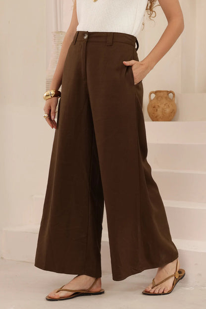 Amina Linen Blend Pants - Choc