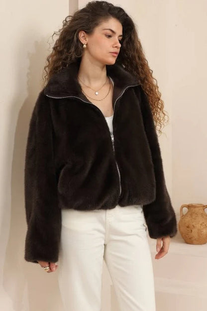 Savina Faux Fur Jacket - Choc