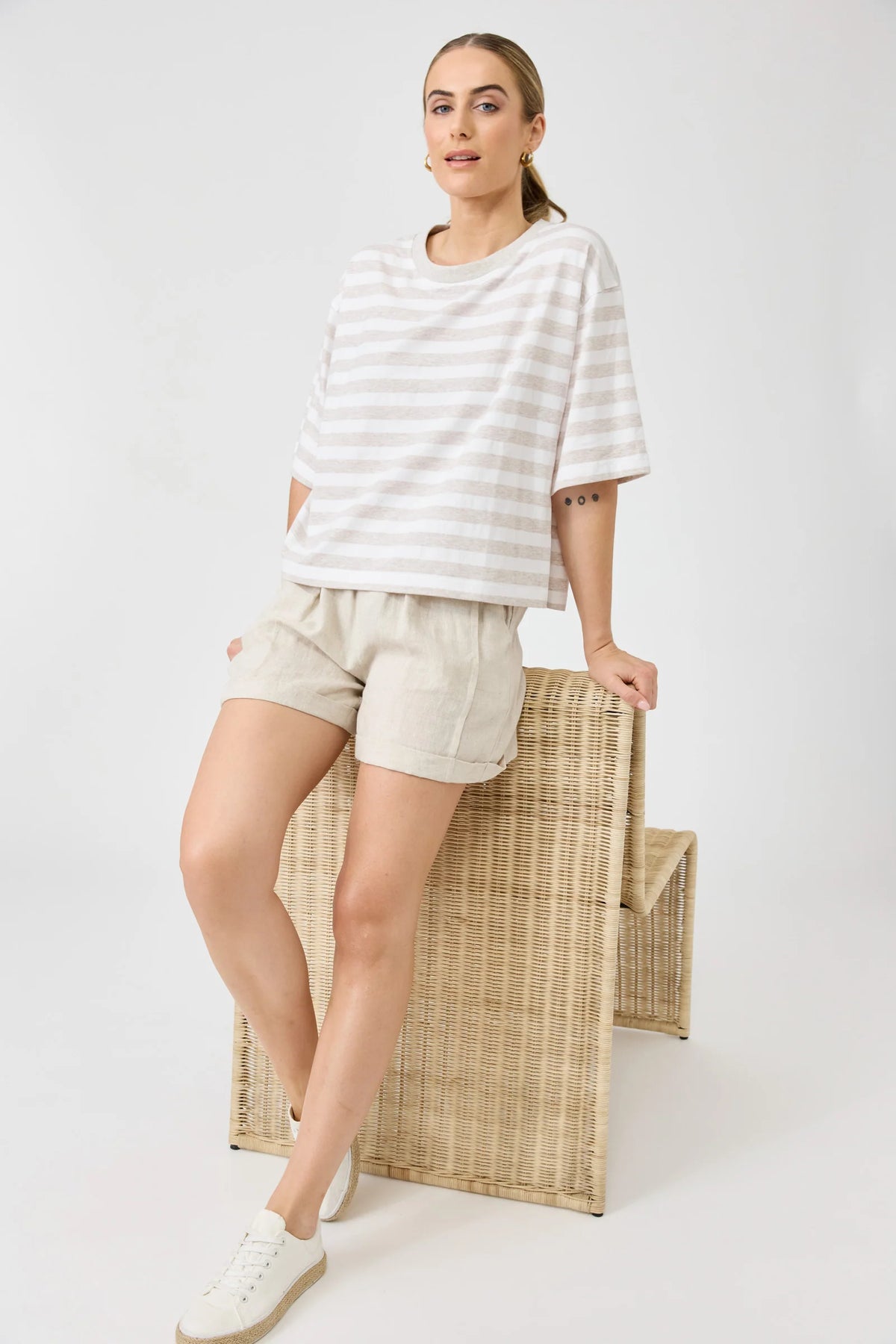EB + IVE - Studio Stripe Tshirt - Stone