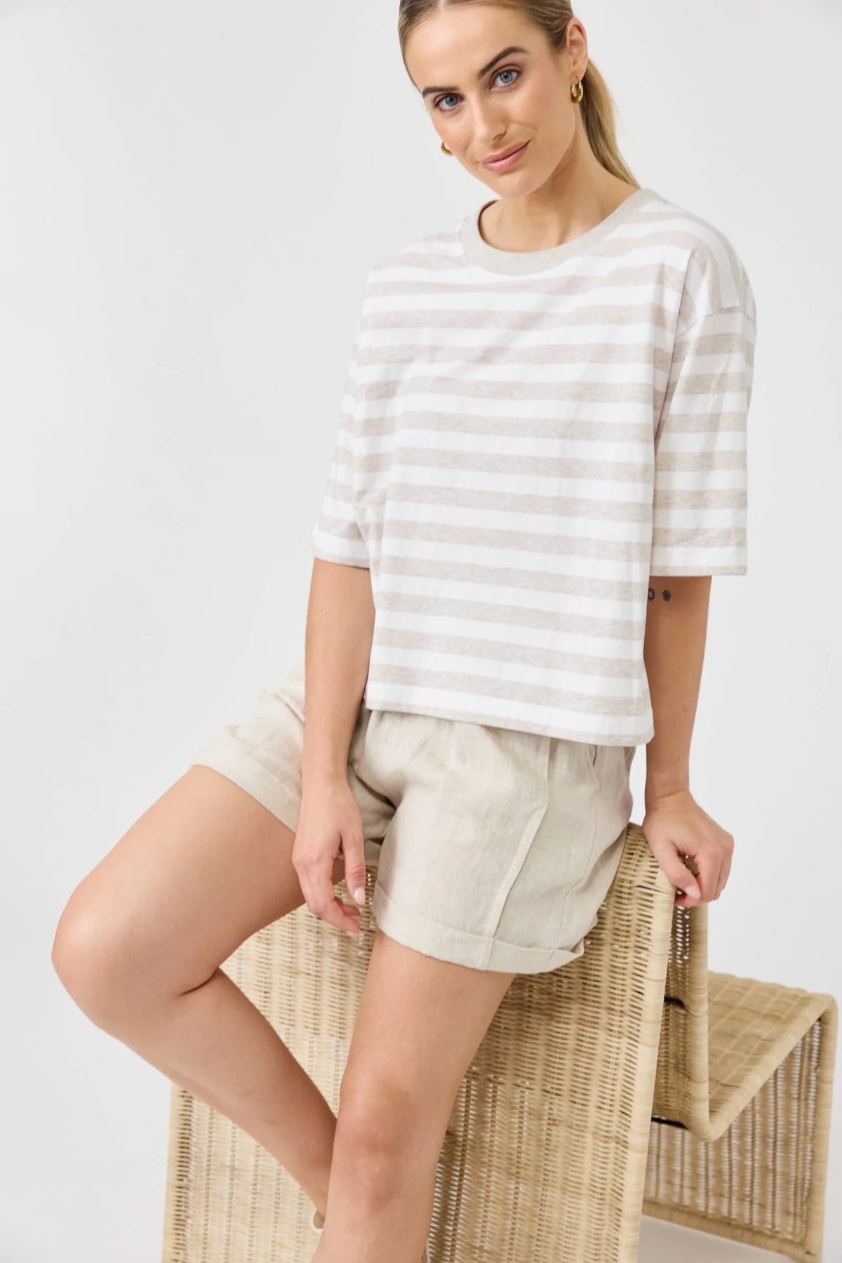 EB + IVE - Studio Stripe Tshirt - Stone