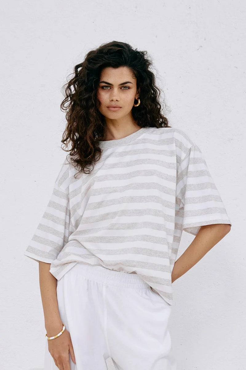 EB + IVE - Studio Stripe Tshirt - Stone