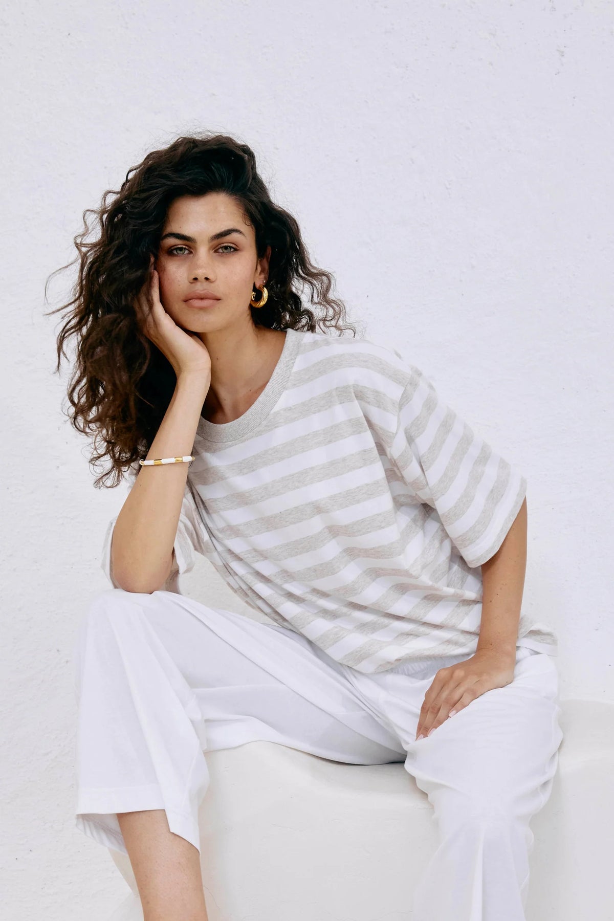 EB + IVE - Studio Stripe Tshirt - Stone