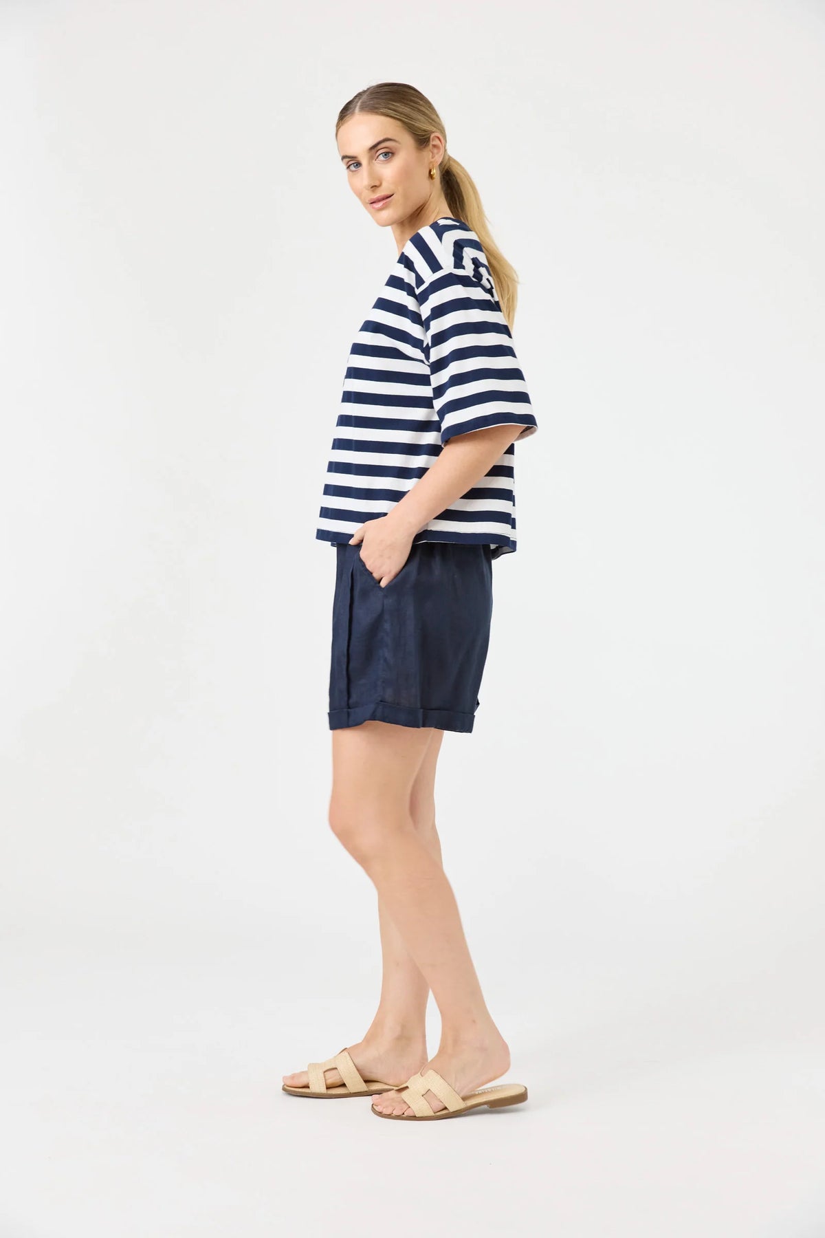 EB + IVE - Studio Stripe Tshirt - Indigo