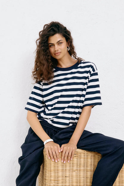 EB + IVE - Studio Stripe Tshirt - Indigo