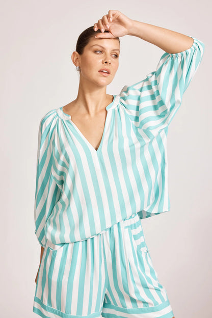 Eb & Ive - Treville Stripe Blouse - Aqua