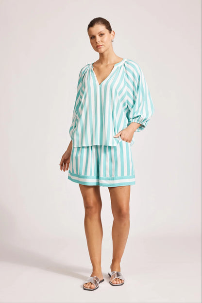 Eb & Ive - Treville Stripe Blouse - Aqua