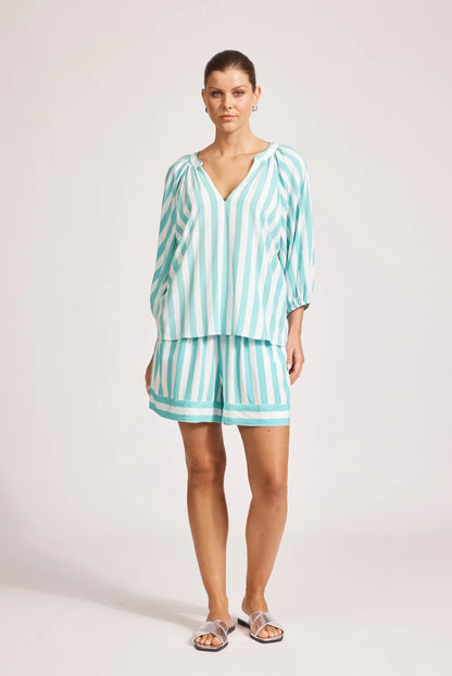 Eb & Ive - Treville Stripe Blouse - Aqua