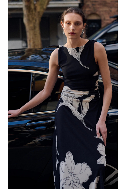 STAPLE THE LABEL - Veda Mesh Midi Dress - Black/Floral