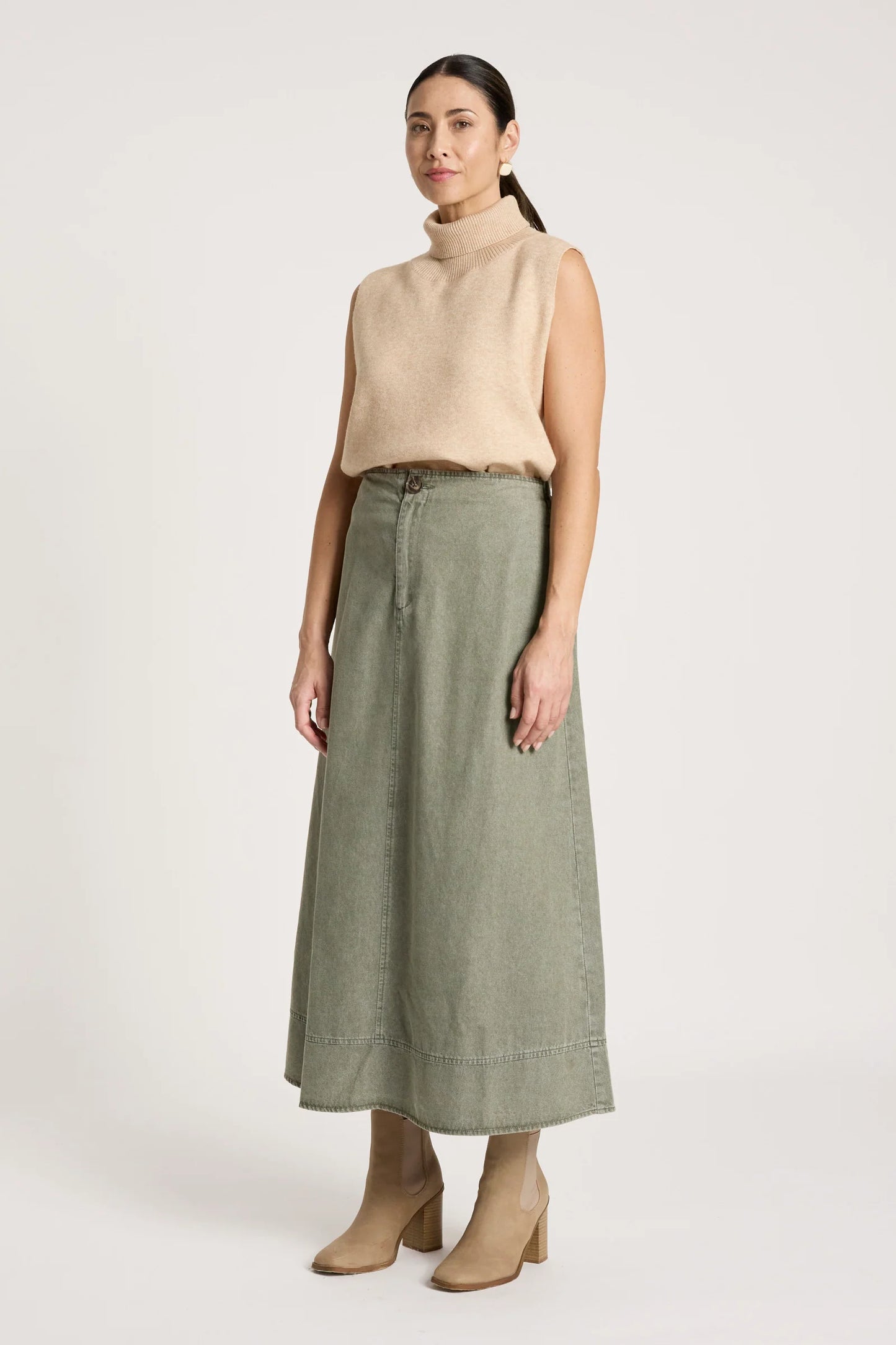 EB+IVE - Bodhi Denim Skirt - Olive