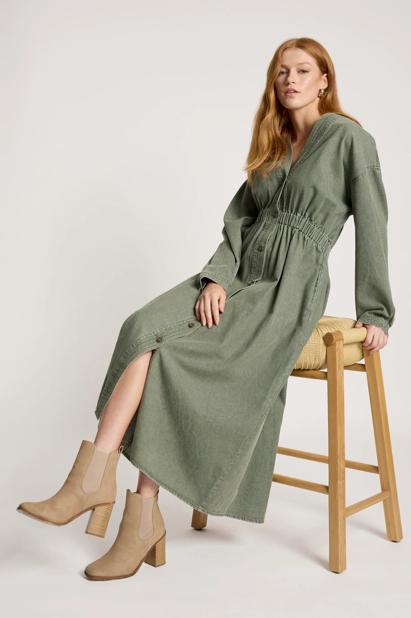 EB & IVE - Bodhi Denim Dress - Olive