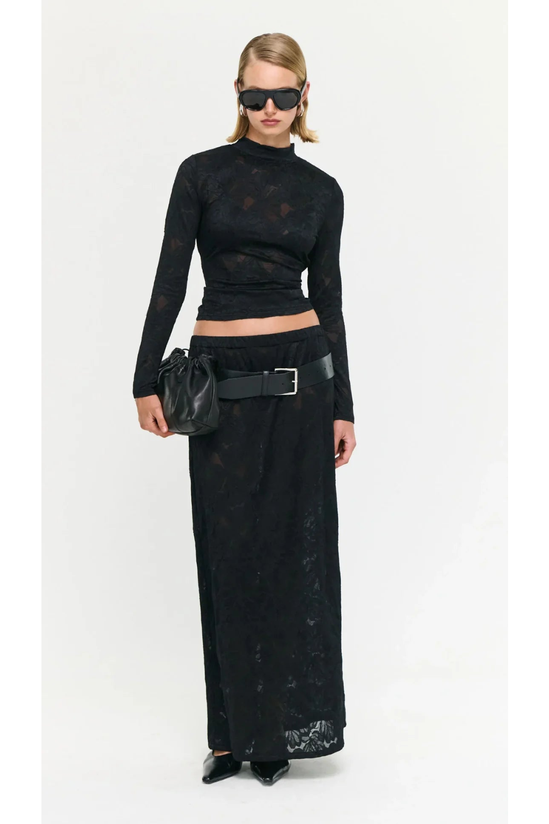 STAPLE THE LABEL - Astrid Sheer Lace Maxi Skirt - Black
