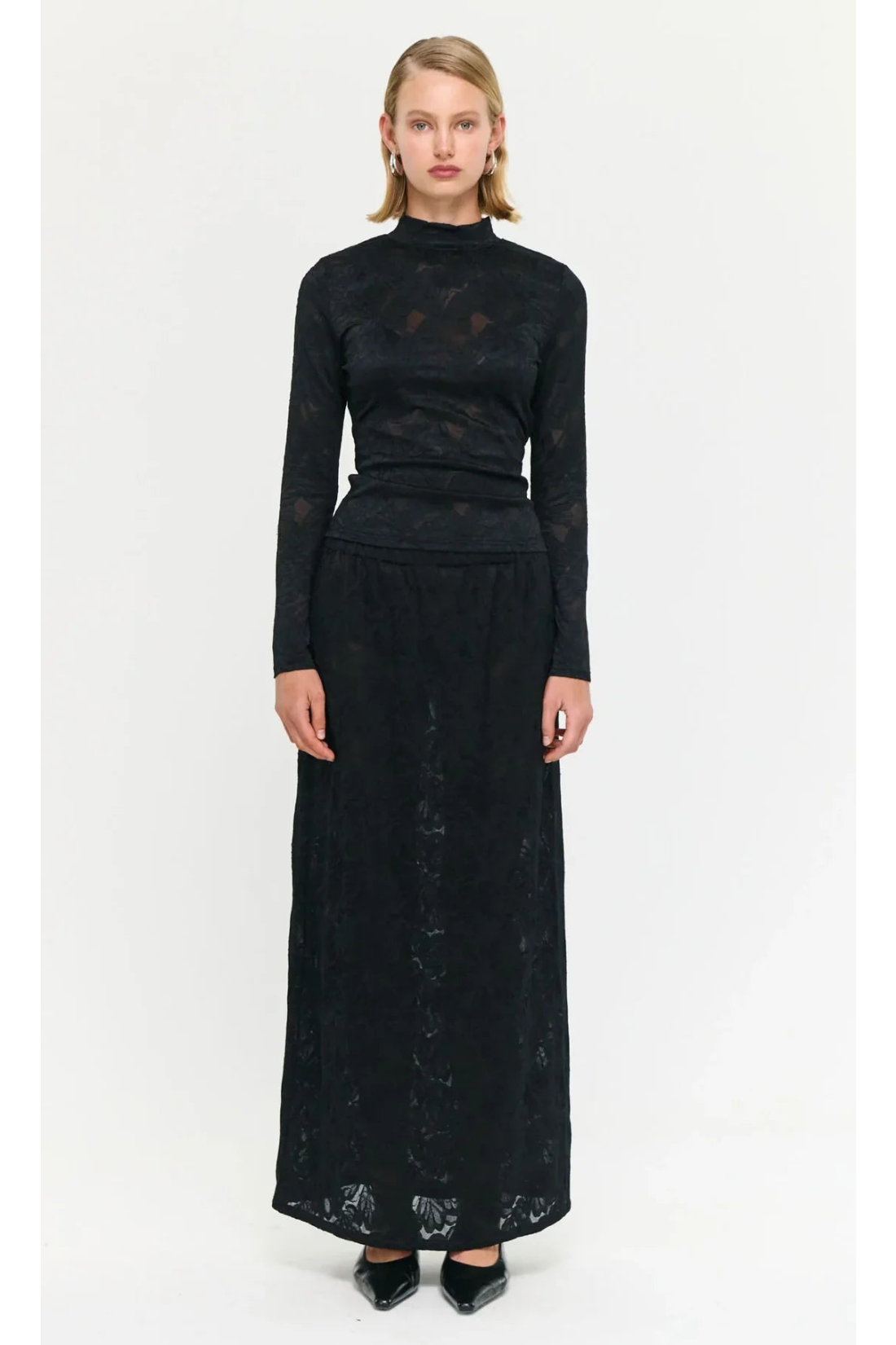STAPLE THE LABEL - Astrid Sheer Lace Maxi Skirt - Black