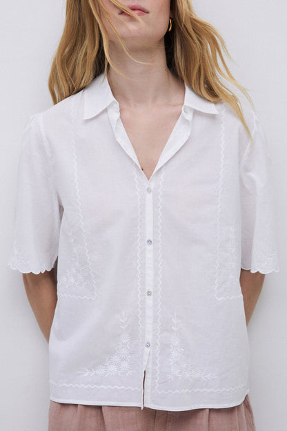 YERSE - White Embroidery Cotton Shirt