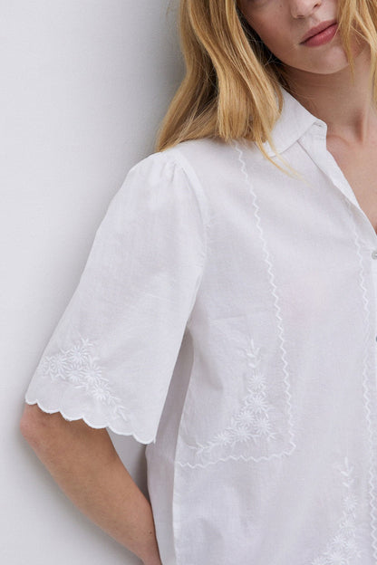 YERSE - White Embroidery Cotton Shirt