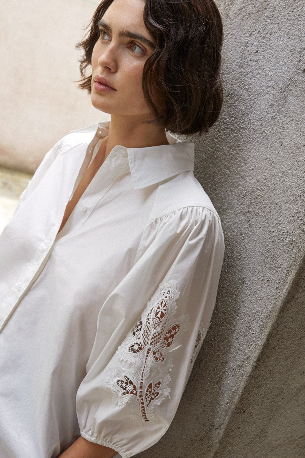 YERSE - White Poplin Lace Edge Shirt