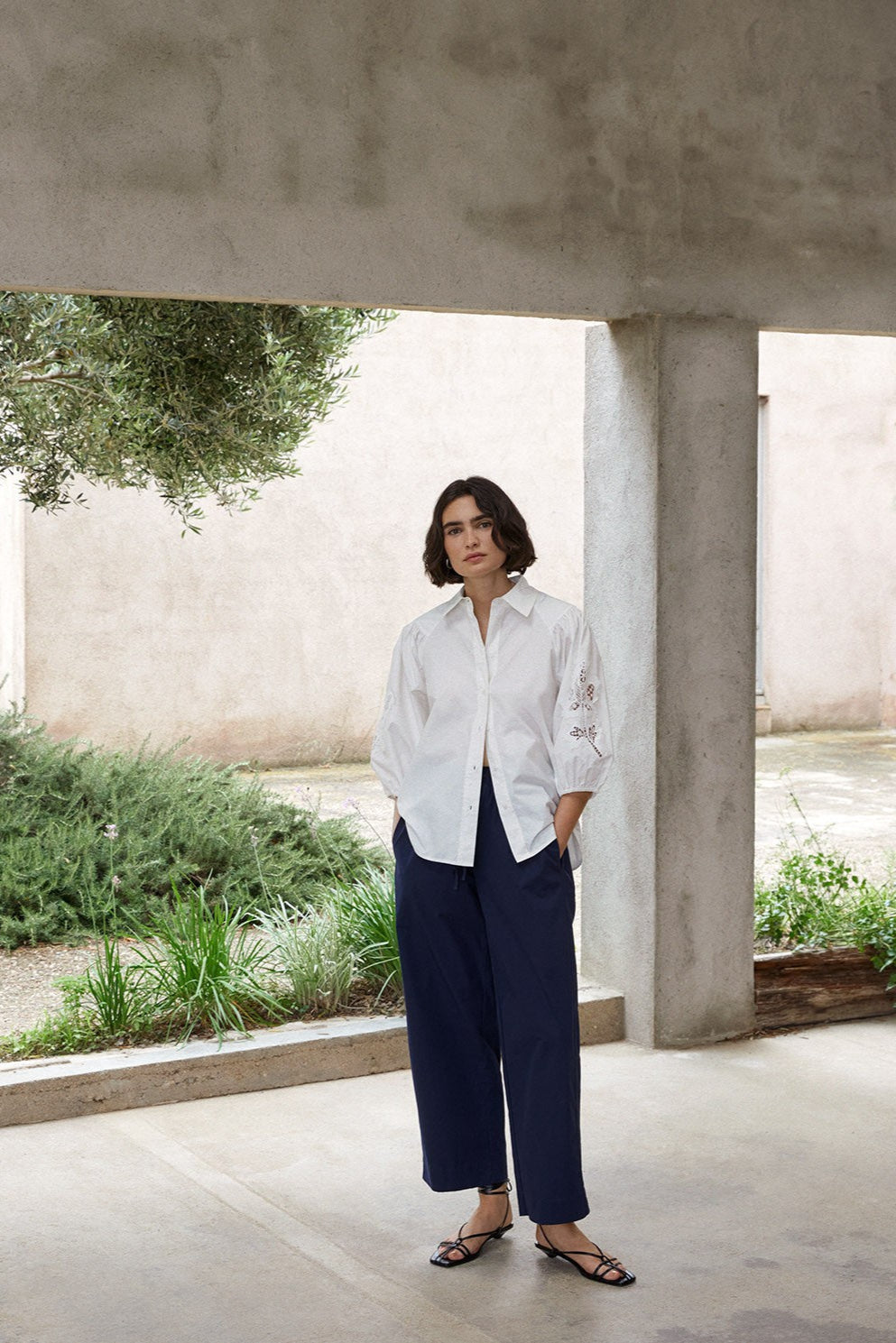 YERSE - White Poplin Lace Edge Shirt