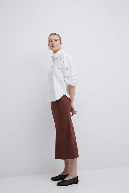 YERSE - White Poplin Lace Edge Shirt