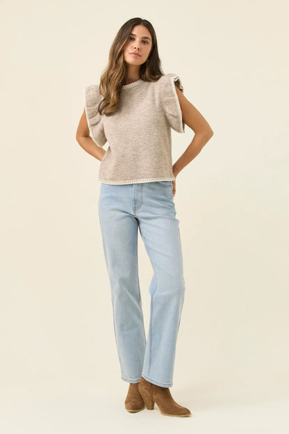 ISLE OF MINE - Athena Frill Knit Top - Stone