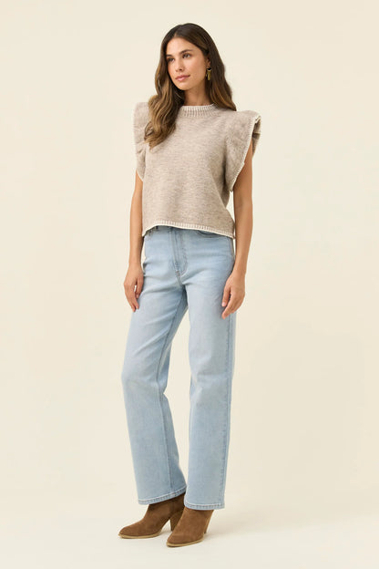 ISLE OF MINE - Athena Frill Knit Top - Stone