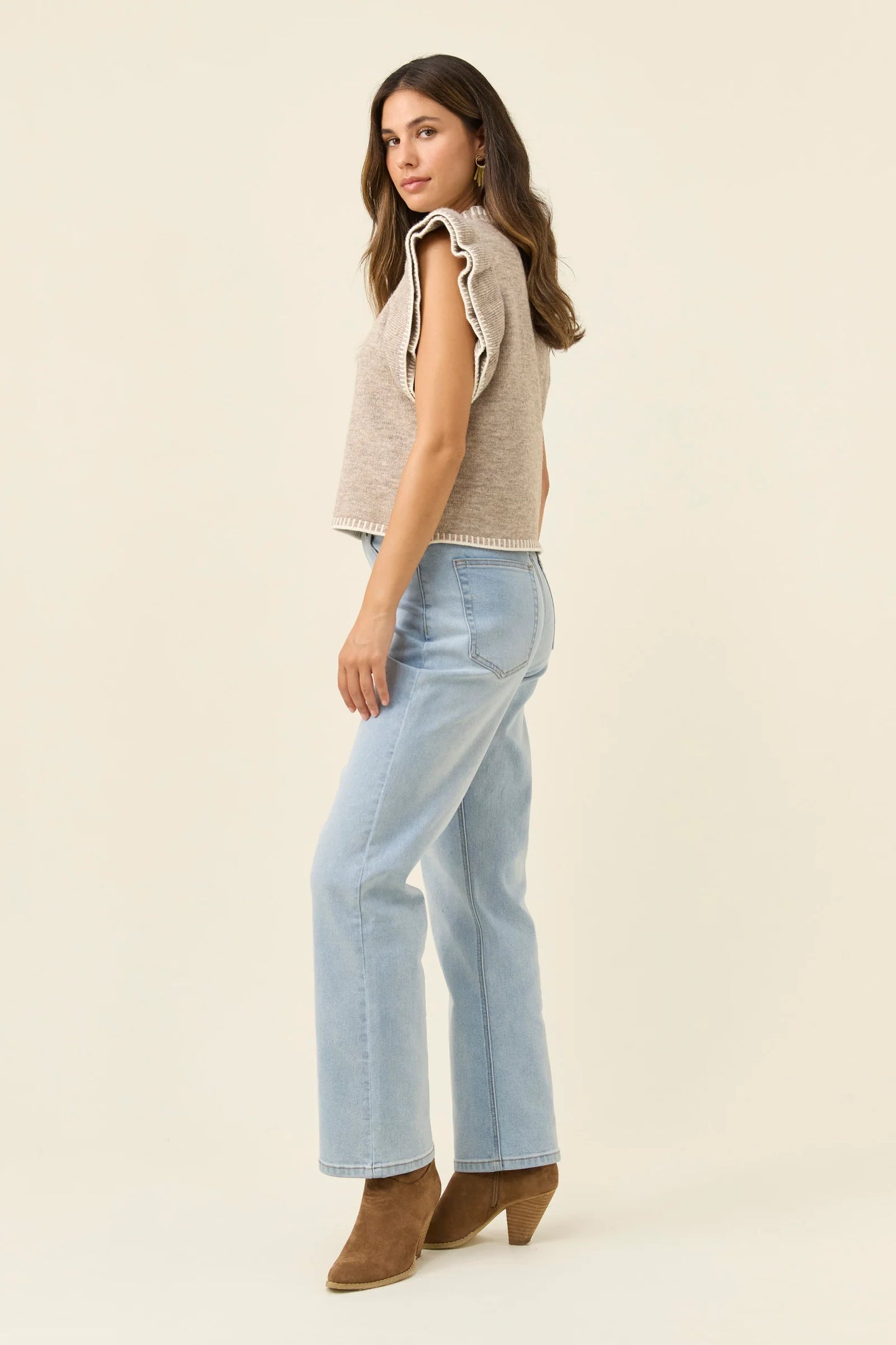 ISLE OF MINE - Athena Frill Knit Top - Stone