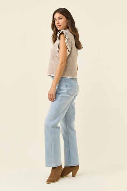 ISLE OF MINE - Athena Frill Knit Top - Stone